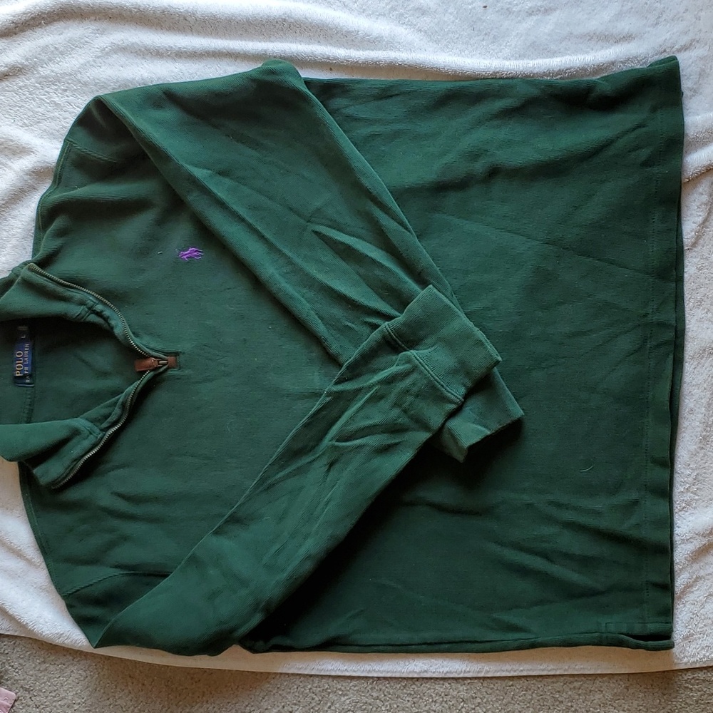 VINTAGE Polo by Ralph Lauren Sweater has 1/4 Zip, Size Large in Deep Green